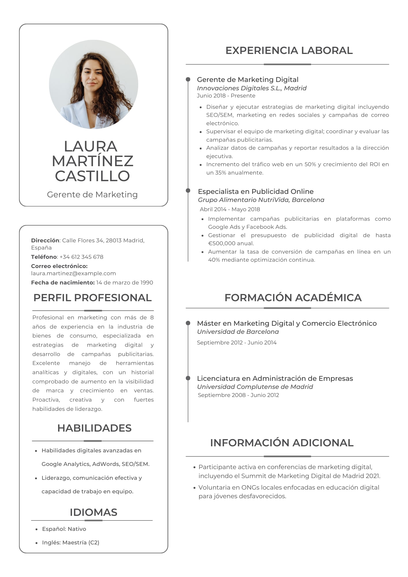 Sample Spanish Resume